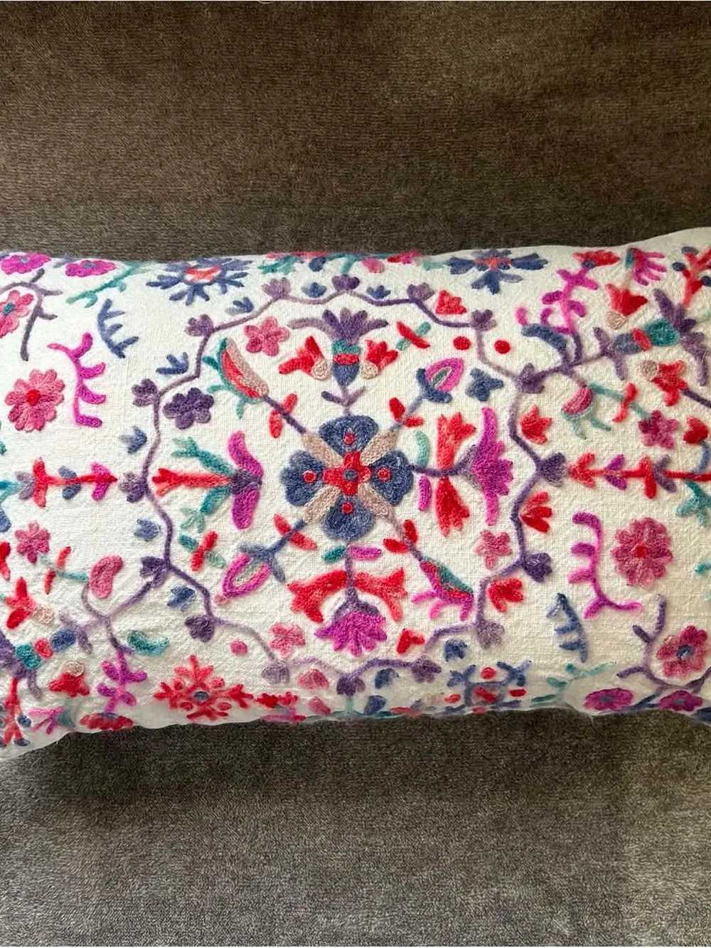 Anthropologie Melika Decoration Pillow Wool Floral Peacock Embroidery Bohemian